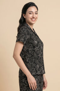 Zivame Knit Cotton Pyjama Set - Black Beauty — thumbnail 4